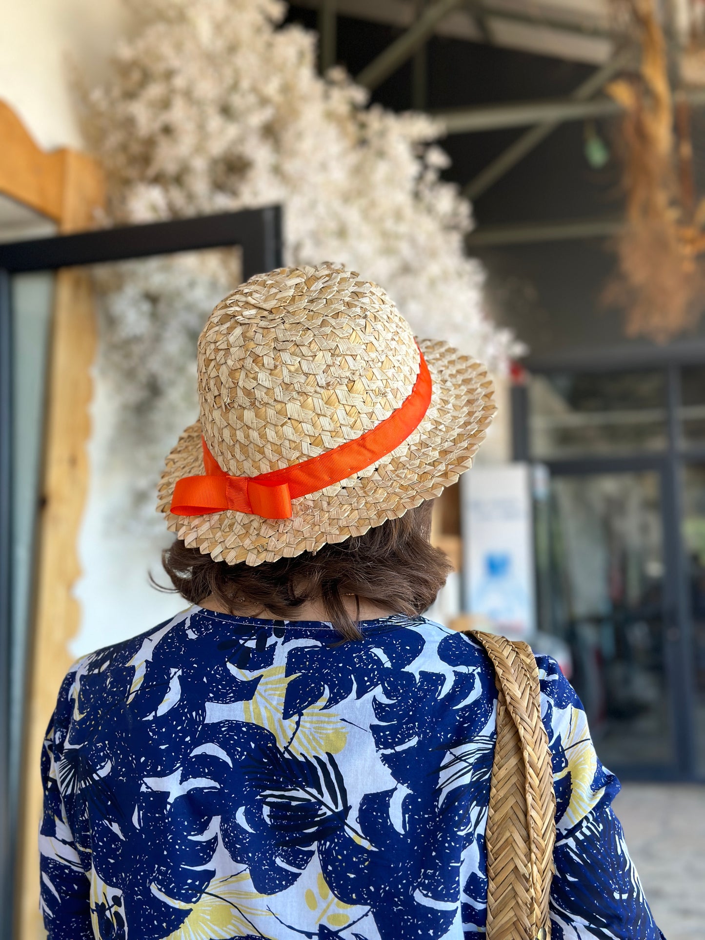 Moskana orange straw hat handmade suliko