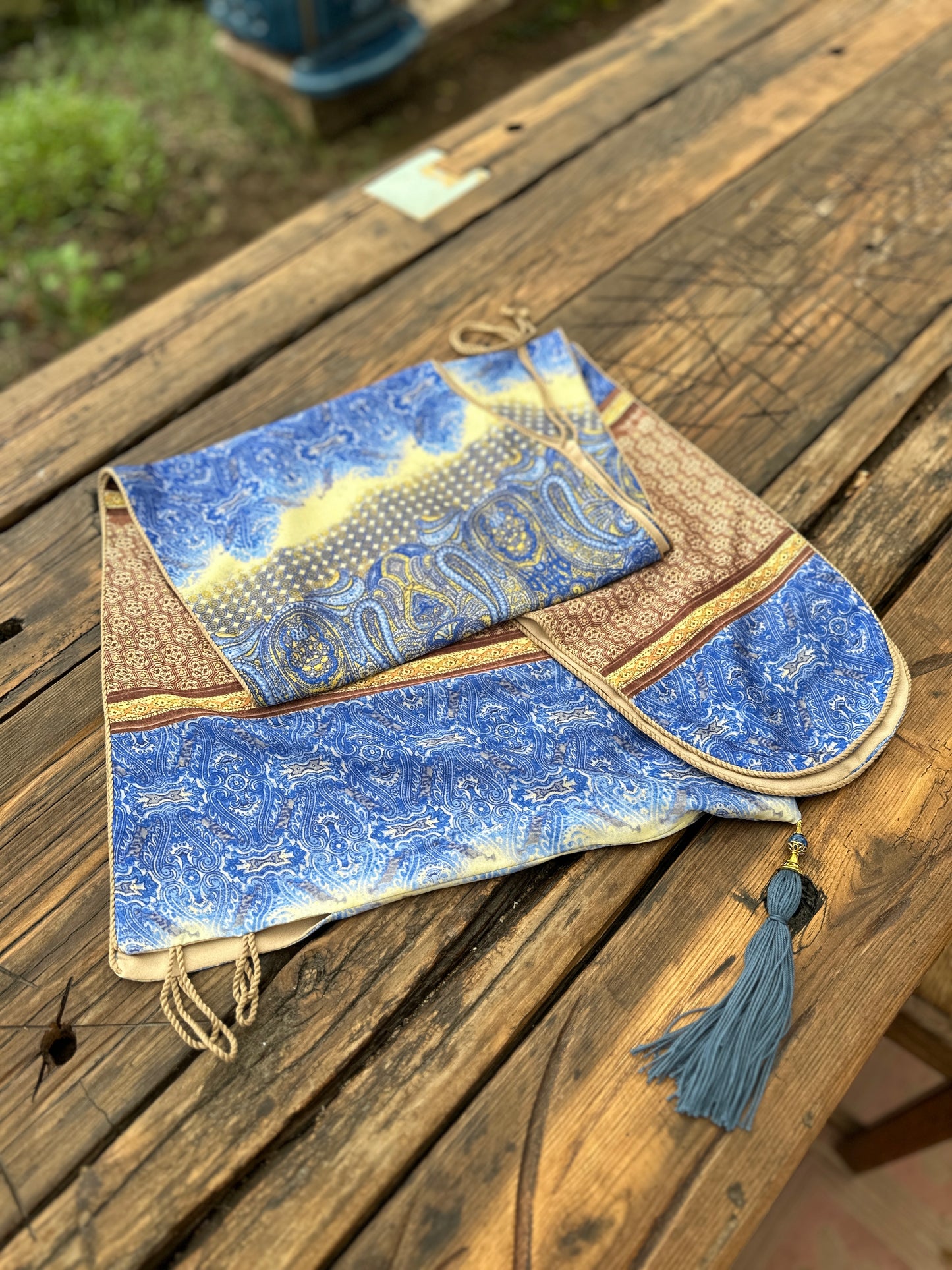 Handmade Blue Silk Kabalakhi – Unisex Hooded Scarf by Moikhvie Kabalakhi