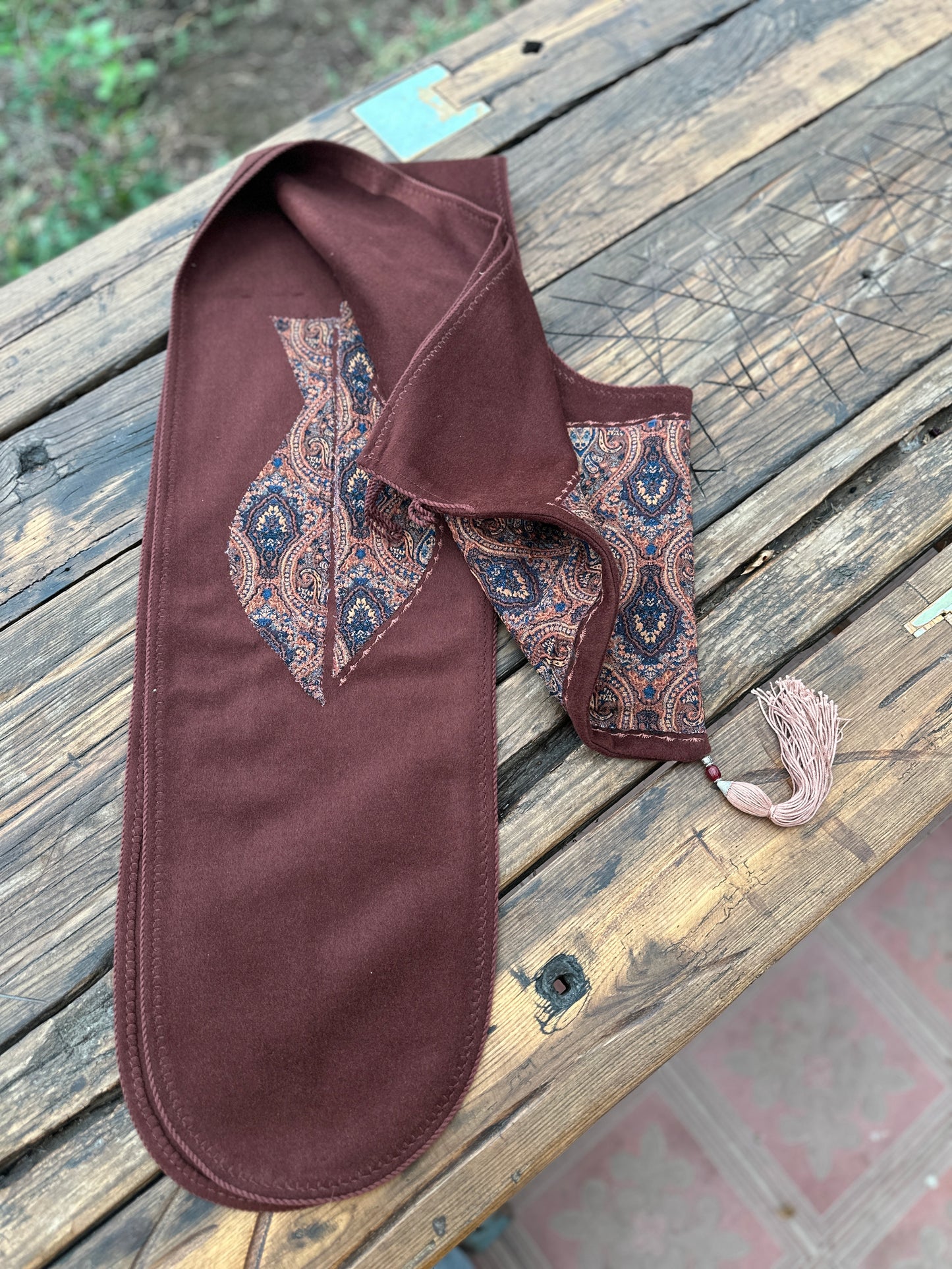 Handmade Brown Wool Kabalakhi – Unisex Hooded Scarf by Moikhvie Kabalakhi