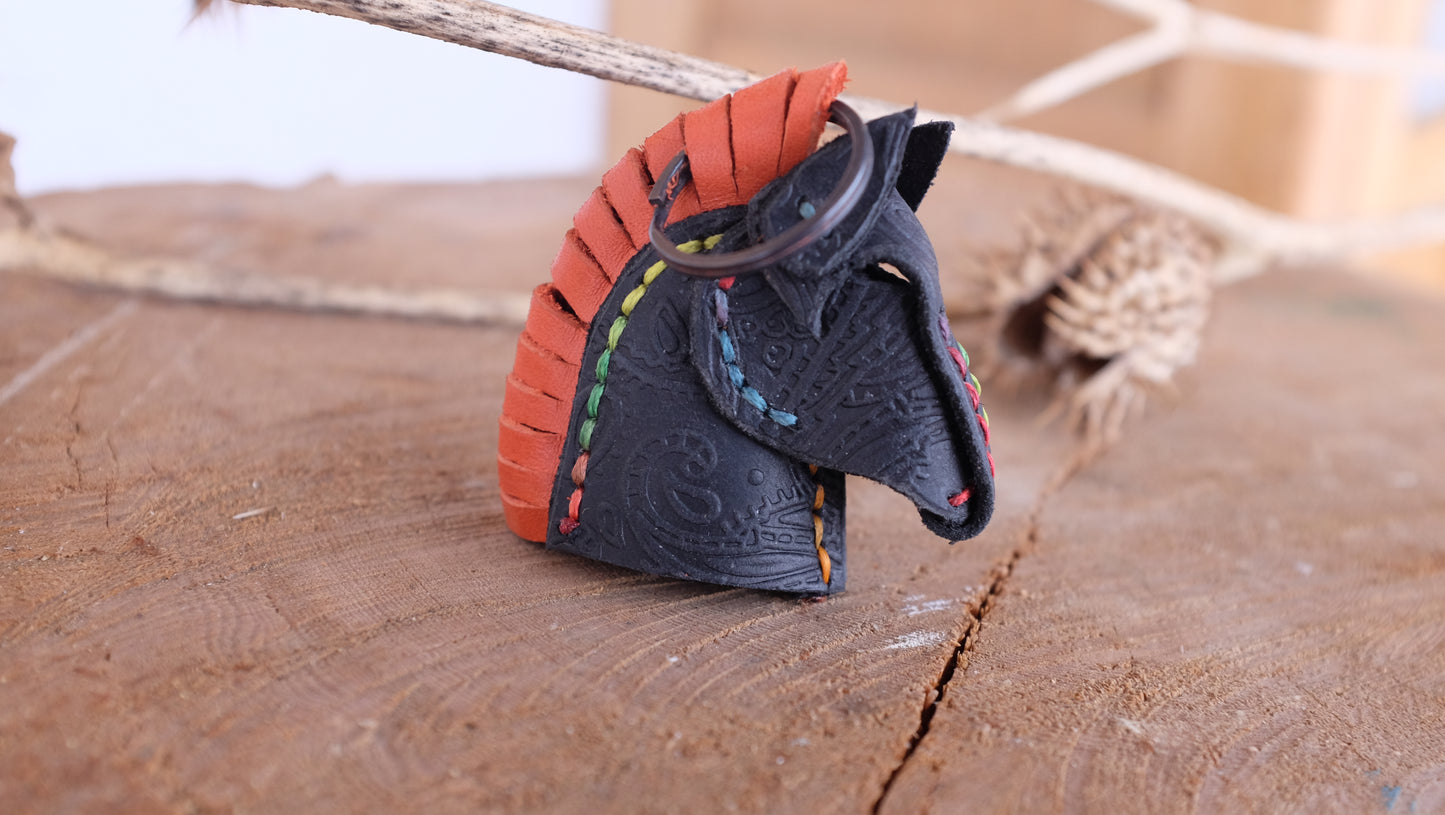 Hand-Sewn Leather Horse Keychain — Symbolic Artisan Piece