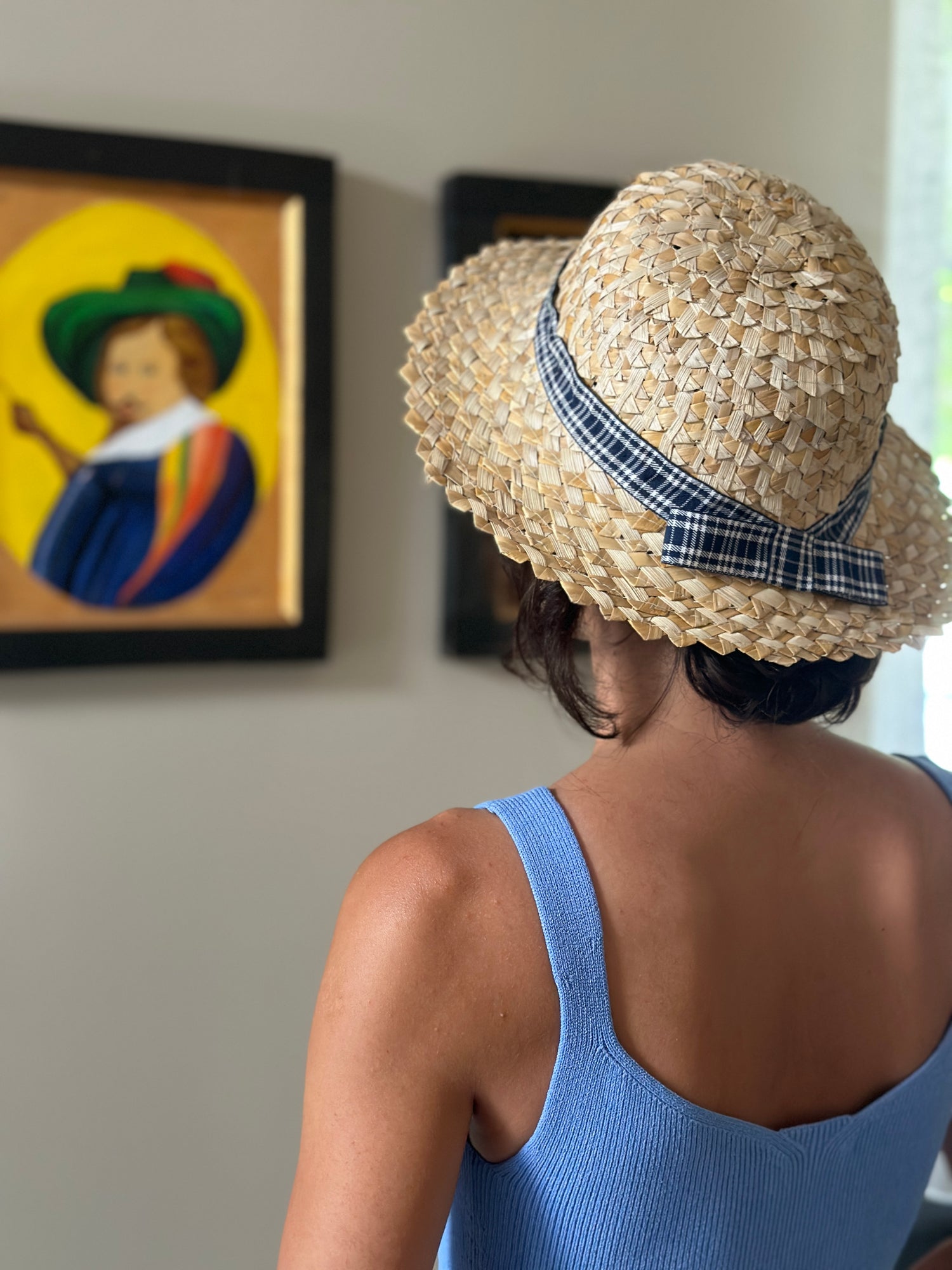 Moskana blue straw hat handmade suliko