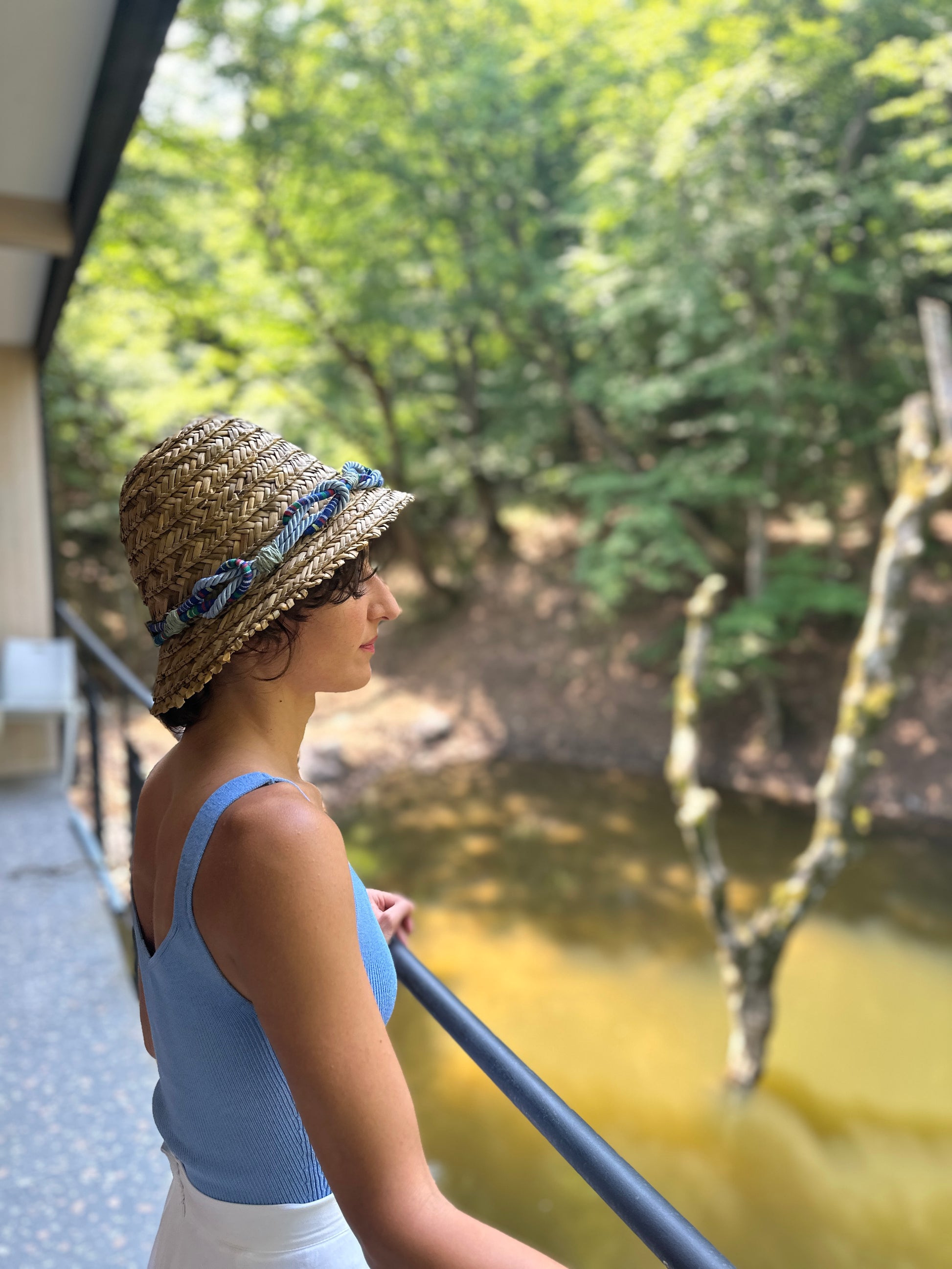 Moskana blue straw hat handmade khvicha