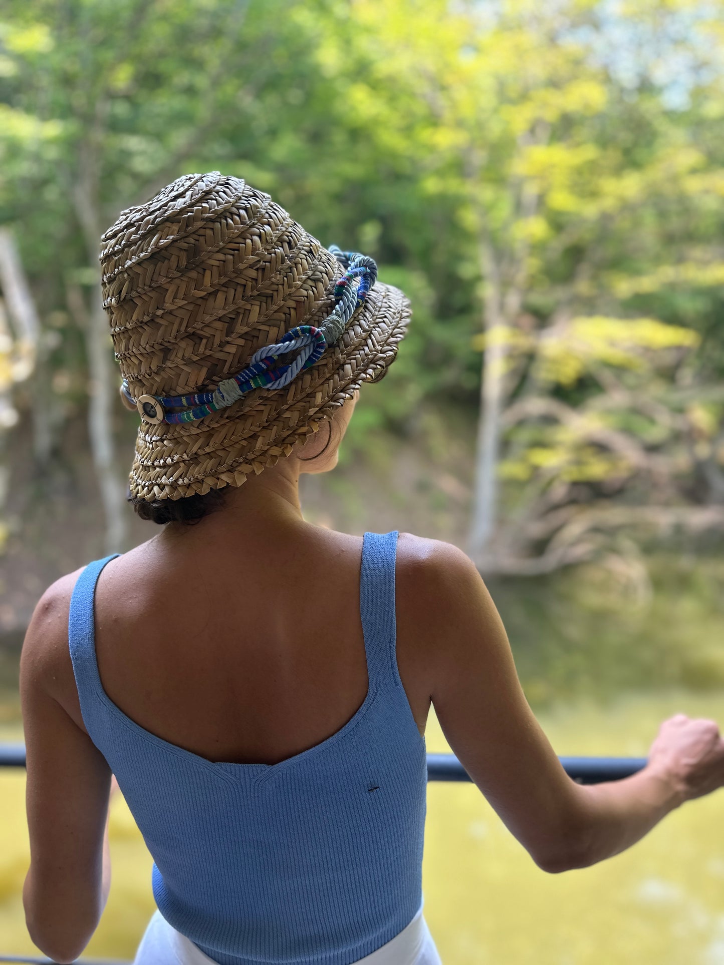 Moskana blue straw hat handmade khvicha