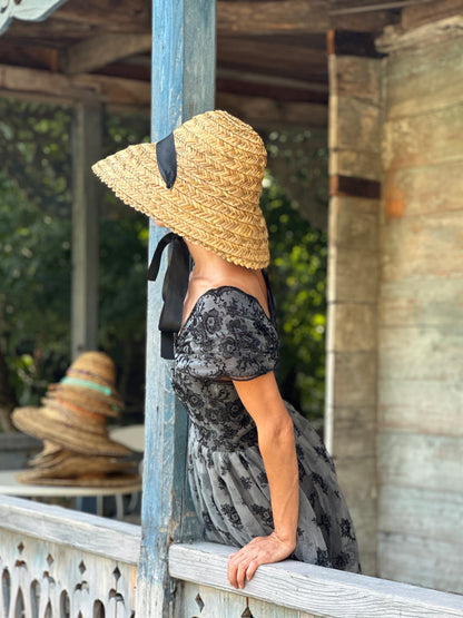Moskana black straw hat handmade sophiko