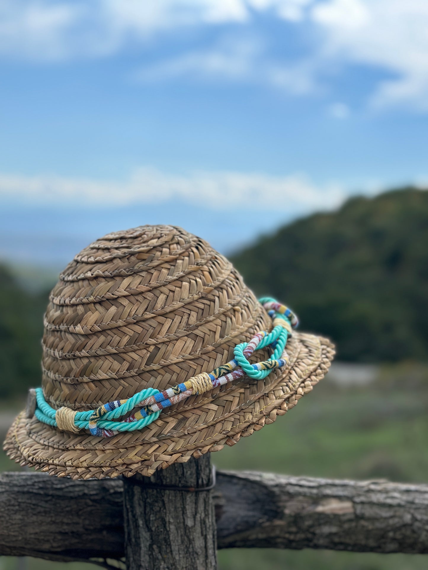 Moskana turquoise straw hat handmade khvicha