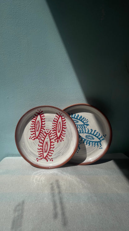 Handmade Georgian Ceramic Plate Set (Red & Blue, 2 pcs)