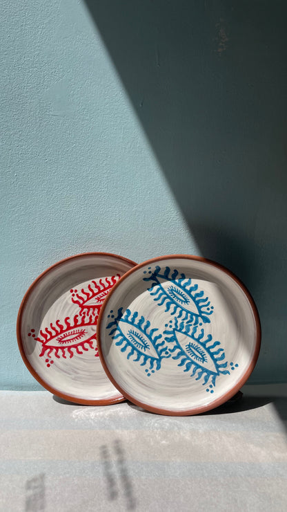 Handmade Georgian Ceramic Plate Set (Red & Blue, 2 pcs)
