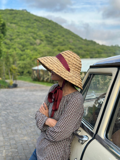 Moskana burgundy straw hat handmade sophiko