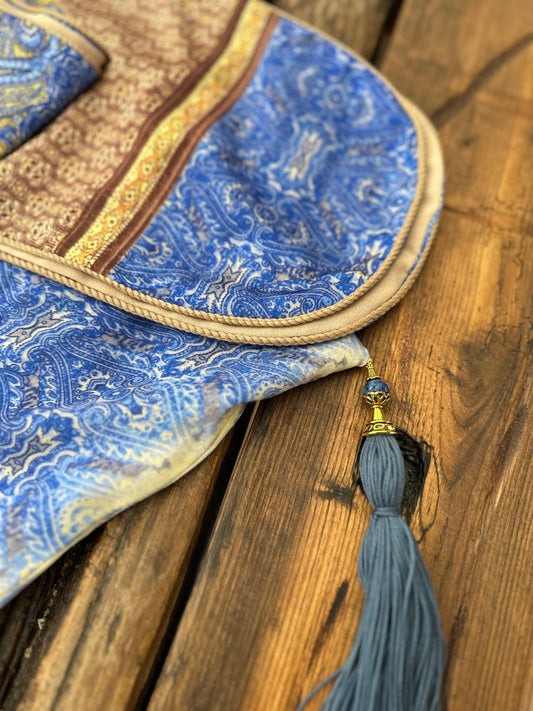 Handmade Blue Silk Kabalakhi – Unisex Hooded Scarf by Moikhvie Kabalakhi