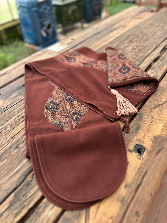 Handmade Brown Wool Kabalakhi – Unisex Hooded Scarf by Moikhvie Kabalakhi